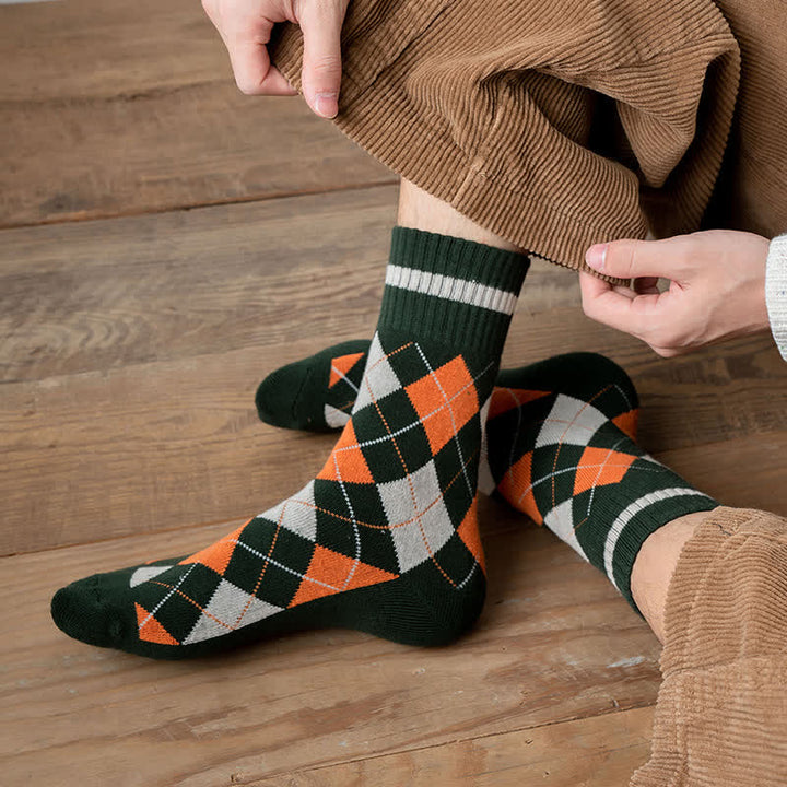 Calcetines de algodón estilo británico con cuadros de rombos