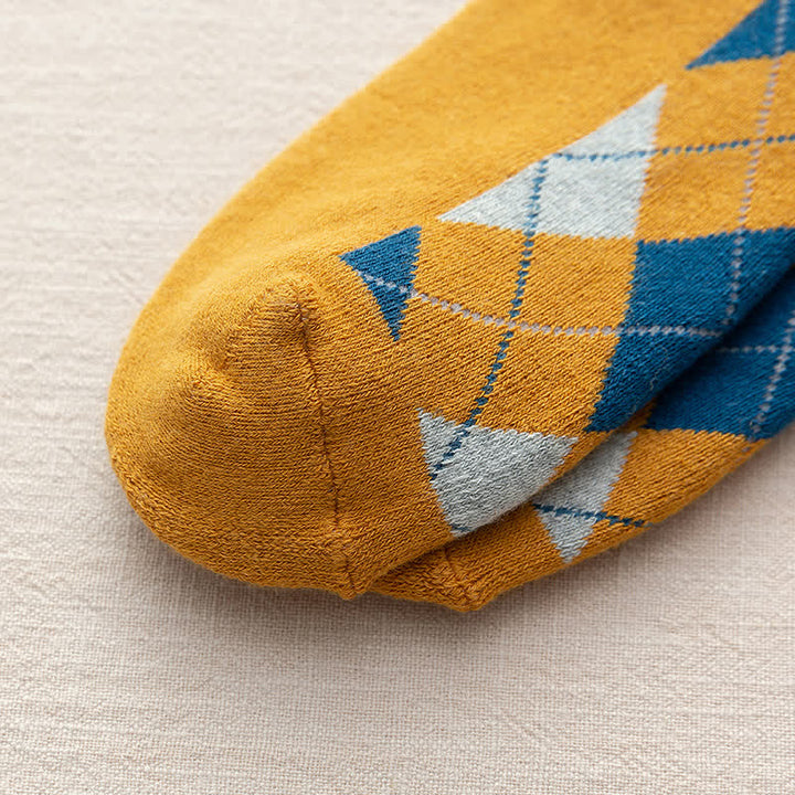 Calcetines de algodón estilo británico con cuadros de rombos