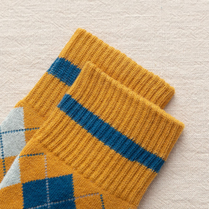 Calcetines de algodón estilo británico con cuadros de rombos