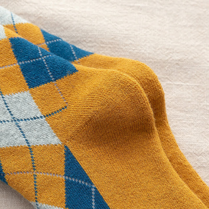 Calcetines de algodón estilo británico con cuadros de rombos