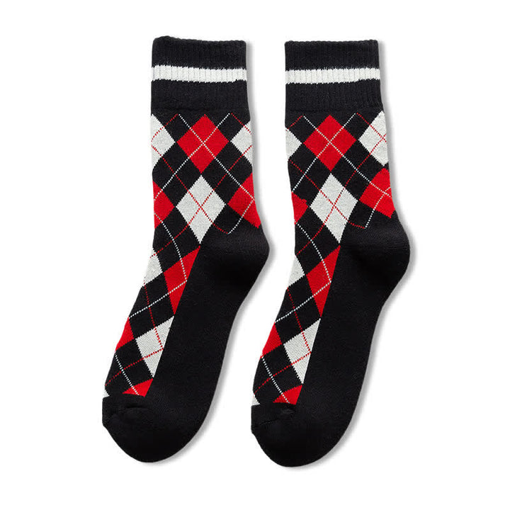 Calcetines de algodón estilo británico con cuadros de rombos