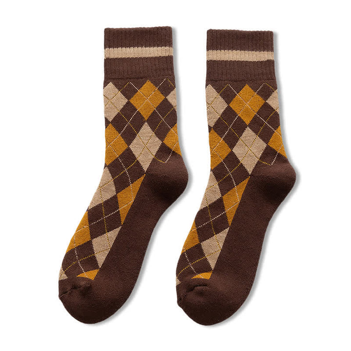 Calcetines de algodón estilo británico con cuadros de rombos
