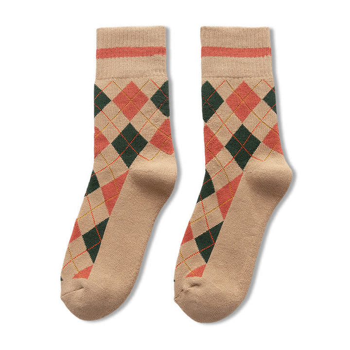 Calcetines de algodón estilo británico con cuadros de rombos