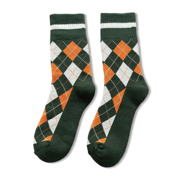 Calcetines de algodón estilo británico con cuadros de rombos