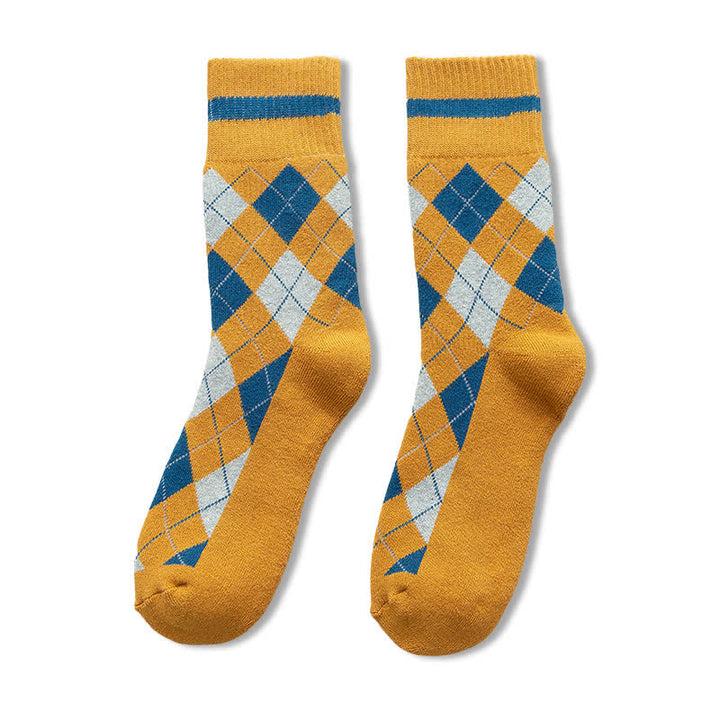 Calcetines de algodón estilo británico con cuadros de rombos