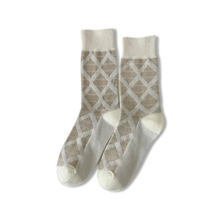 Calcetines de algodón tejidos a cuadros con estampado de diamantes