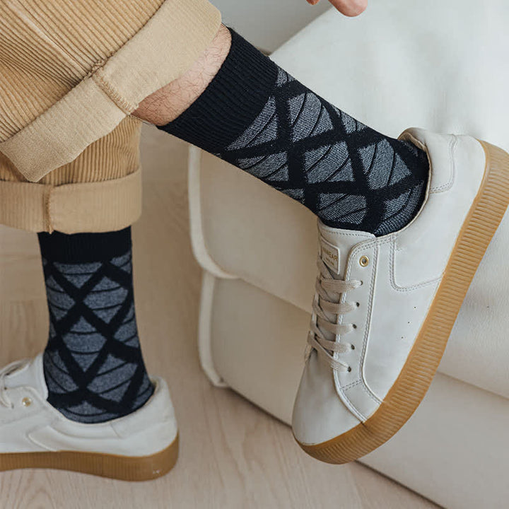 Calcetines de algodón tejidos a cuadros con estampado de diamantes