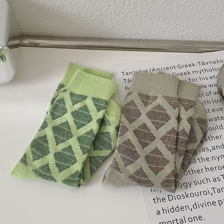 Calcetines de algodón tejidos a cuadros con estampado de diamantes
