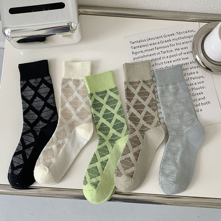 Calcetines de algodón tejidos a cuadros con estampado de diamantes