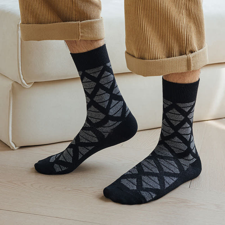 Calcetines de algodón tejidos a cuadros con estampado de diamantes