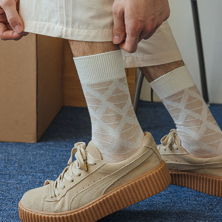 Calcetines de algodón tejidos a cuadros con estampado de diamantes