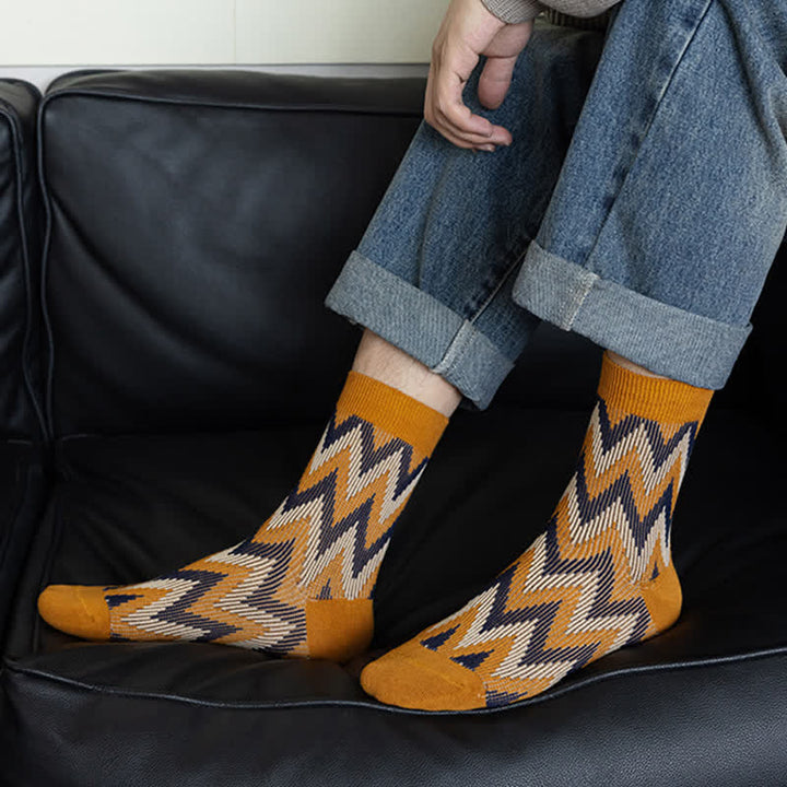 Calcetines de algodón con estampado retro en zigzag