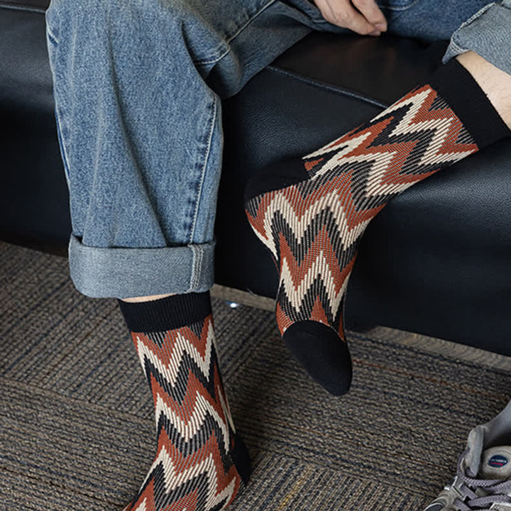 Calcetines de algodón con estampado retro en zigzag