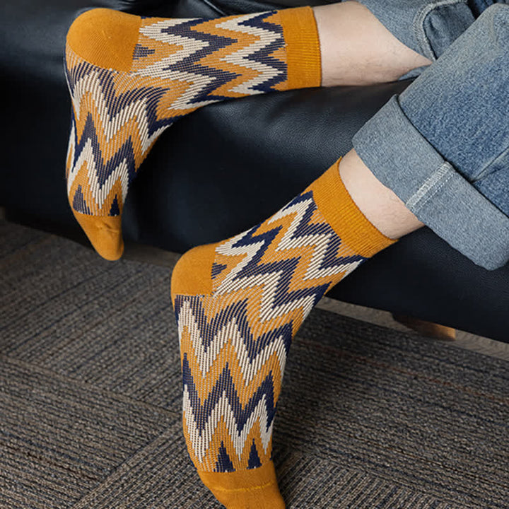 Calcetines de algodón con estampado retro en zigzag