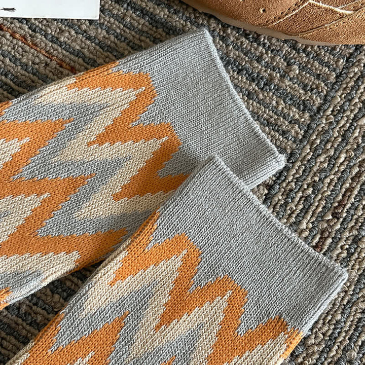 Calcetines de algodón con estampado retro en zigzag