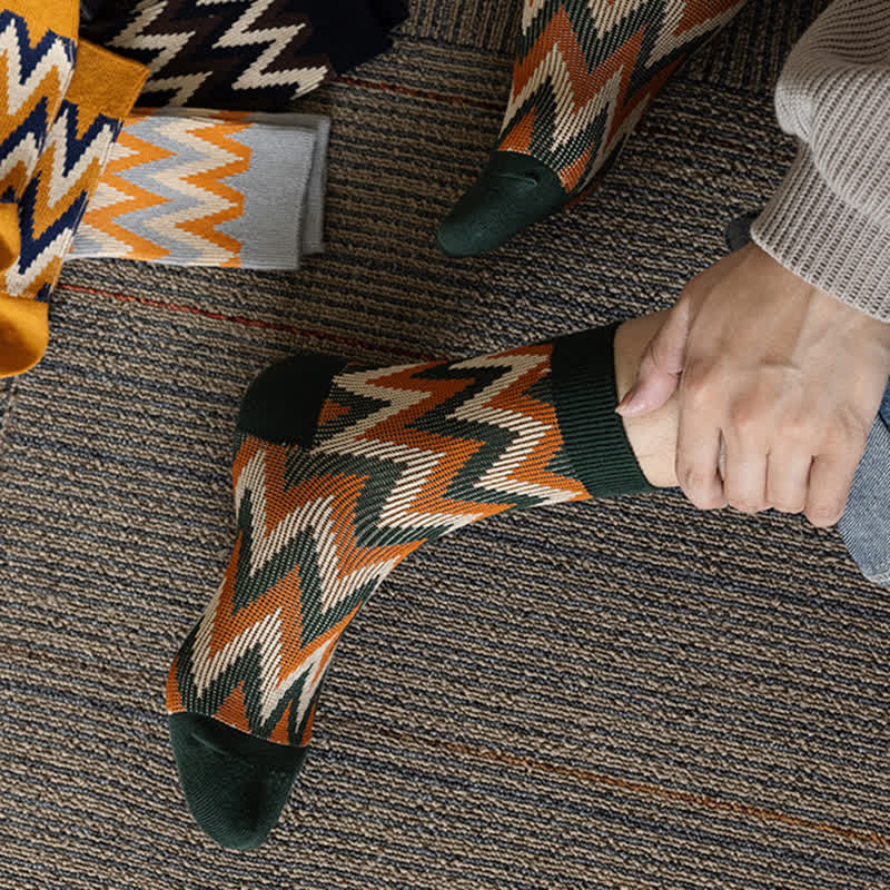 Calcetines de algodón con estampado retro en zigzag