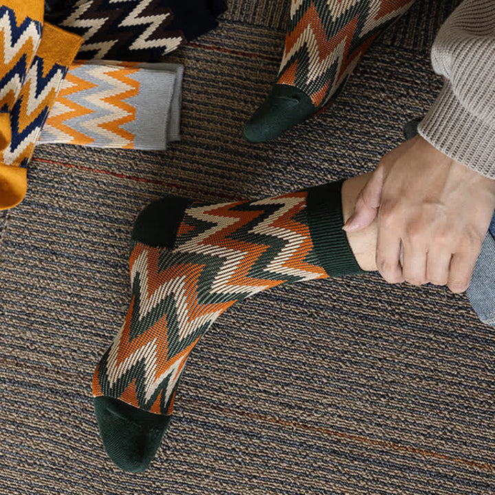 Calcetines de algodón con estampado retro en zigzag