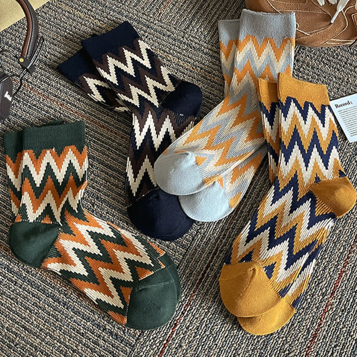 Calcetines de algodón con estampado retro en zigzag