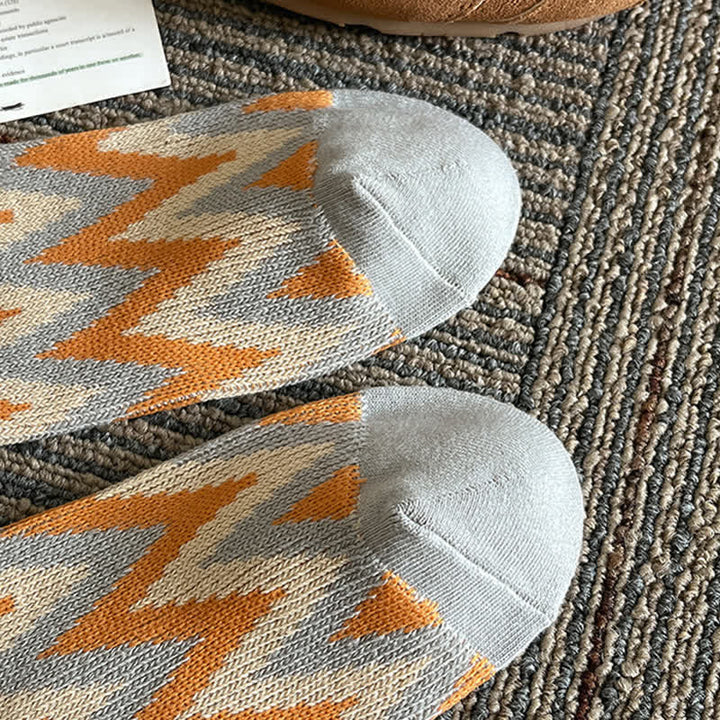 Calcetines de algodón con estampado retro en zigzag