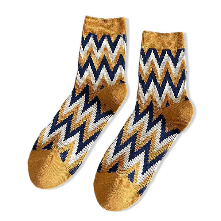 Calcetines de algodón con estampado retro en zigzag