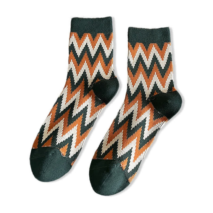 Calcetines de algodón con estampado retro en zigzag