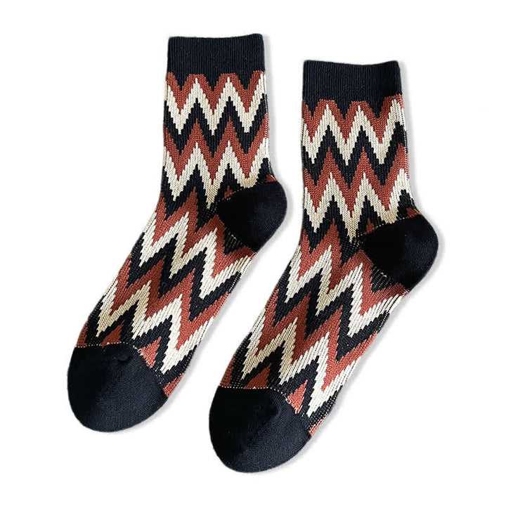 Calcetines de algodón con estampado retro en zigzag