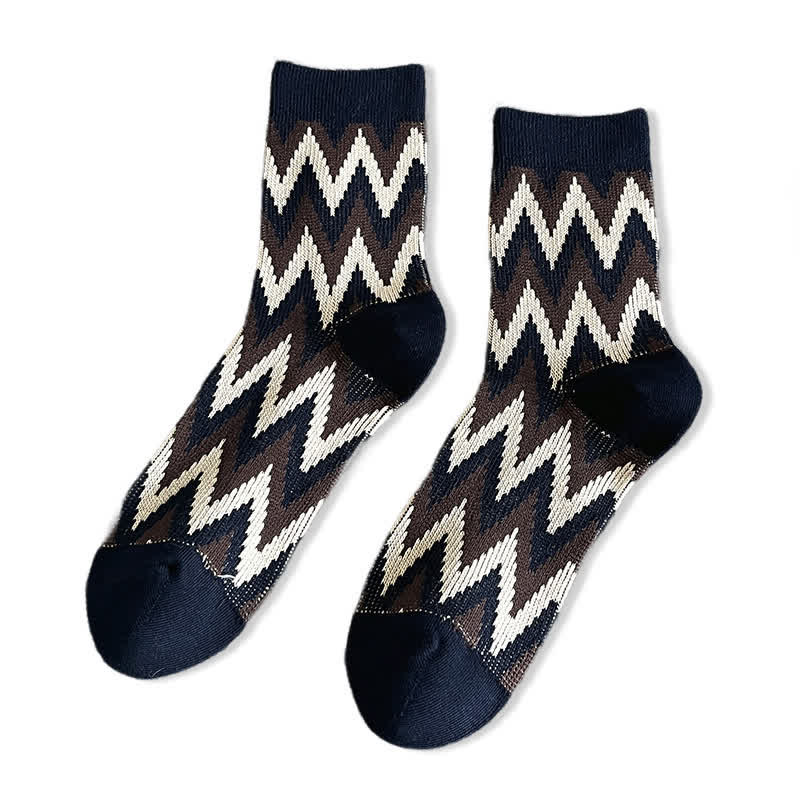 Calcetines de algodón con estampado retro en zigzag