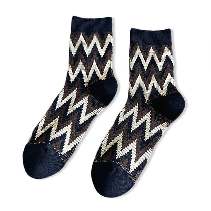 Calcetines de algodón con estampado retro en zigzag