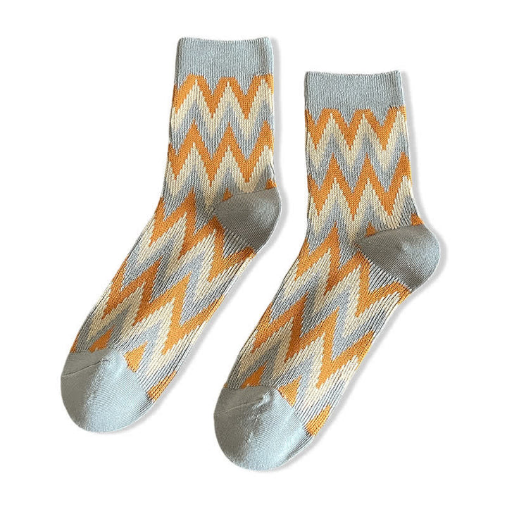 Calcetines de algodón con estampado retro en zigzag