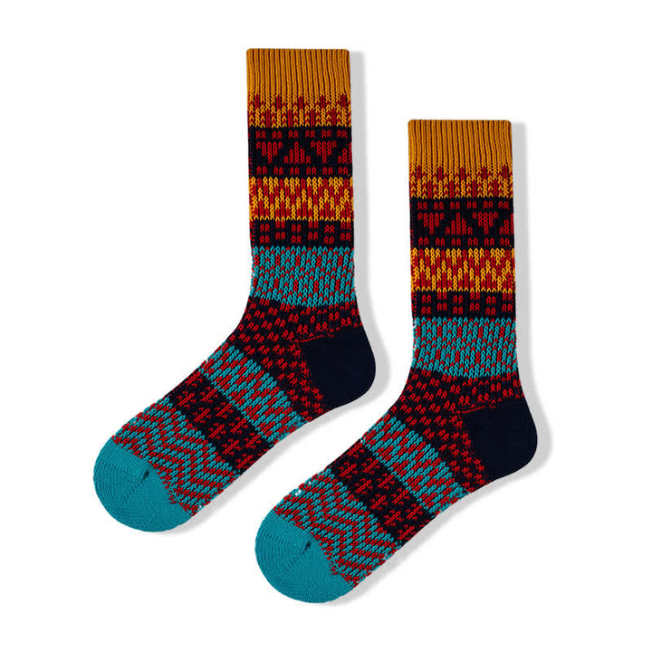 Calcetines de algodón a rayas con estampados étnicos coloridos