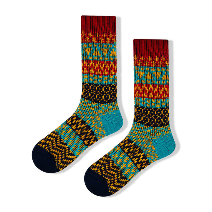 Calcetines de algodón a rayas con estampados étnicos coloridos