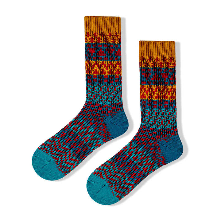 Calcetines de algodón a rayas con estampados étnicos coloridos