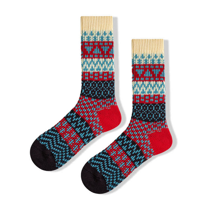 Calcetines de algodón a rayas con estampados étnicos coloridos