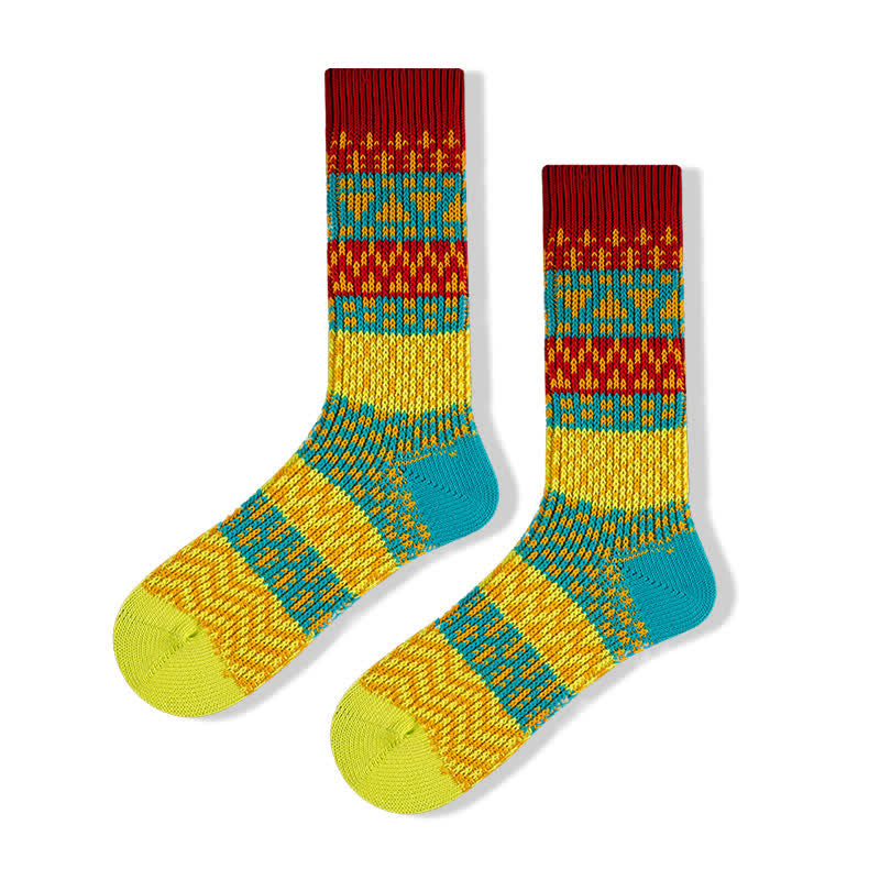 Calcetines de algodón a rayas con estampados étnicos coloridos
