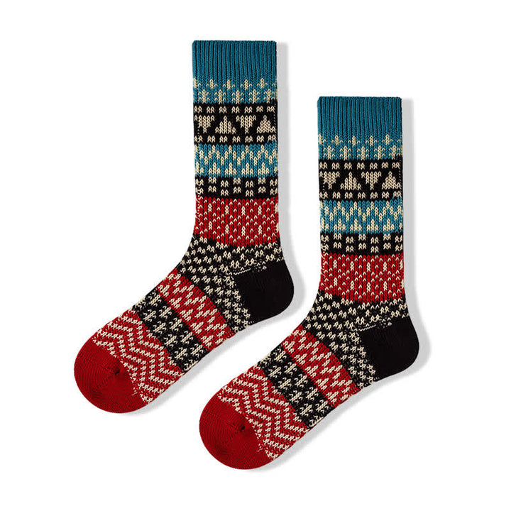 Calcetines de algodón a rayas con estampados étnicos coloridos