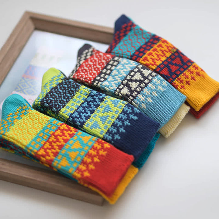 Calcetines de algodón a rayas con estampados étnicos coloridos