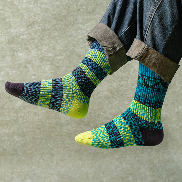 Calcetines de algodón a rayas con estampados étnicos coloridos