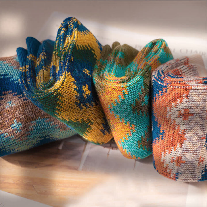 Calcetines de algodón con estampado de ondas tribales brillantes