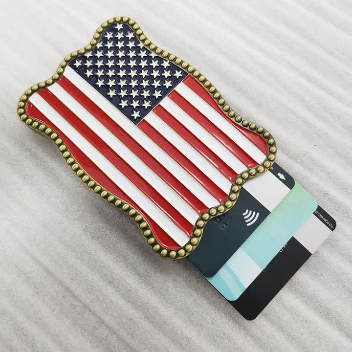 Cinturón de cuero con hebilla para billetera con diseño creativo de bandera estadounidense para hombre