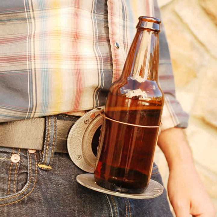 Cinturón de cuero con hebilla para hombre, con diseño creativo de flores grabadas, para llevar cerveza