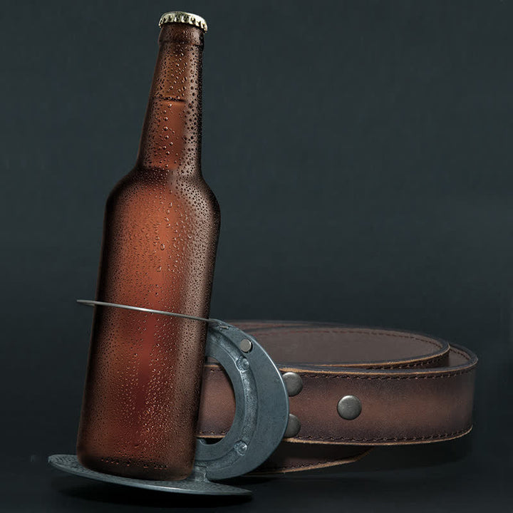Cinturón de cuero con hebilla para hombre, con diseño creativo de toro Longhorn, para sujetar cerveza