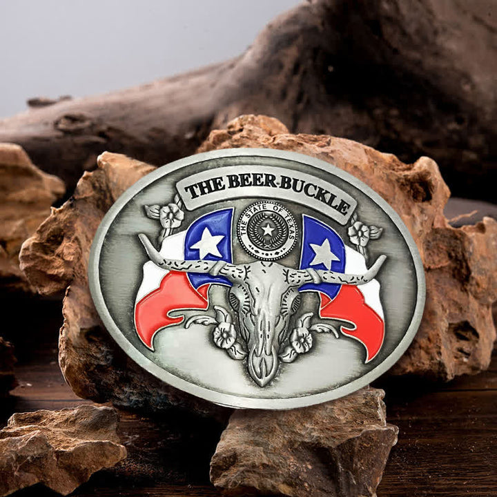 Cinturón de cuero con hebilla para hombre, con diseño creativo de toro del salvaje oeste, para llevar cerveza