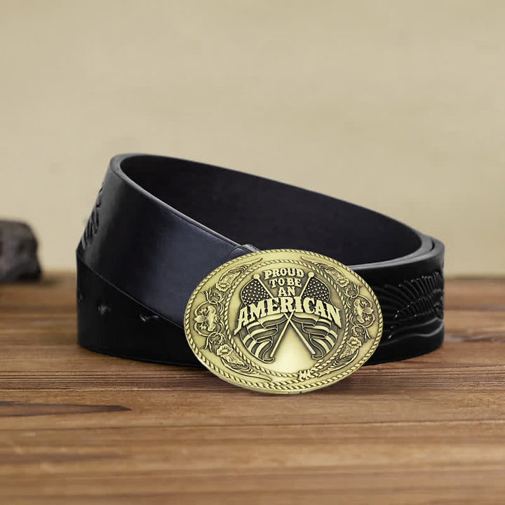 Cinturón de cuero con hebilla para hombre, hecho a mano, con dos banderas estadounidenses y porta cerveza creativo