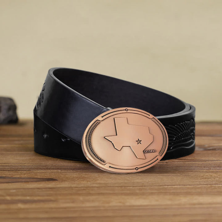 Cinturón de cuero con hebilla para hombre con diseño creativo de mapa del estado de Texas