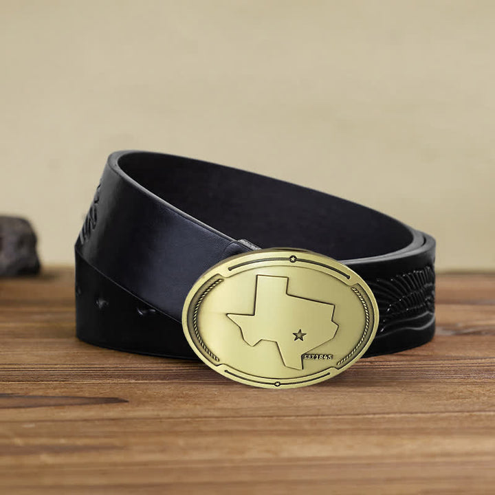 Cinturón de cuero con hebilla para hombre con diseño creativo de mapa del estado de Texas