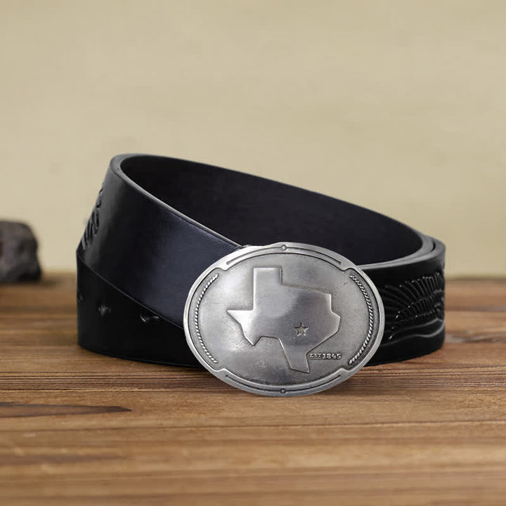 Cinturón de cuero con hebilla para hombre con diseño creativo de mapa del estado de Texas