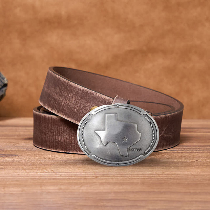 Cinturón de cuero con hebilla para hombre con diseño creativo de mapa del estado de Texas
