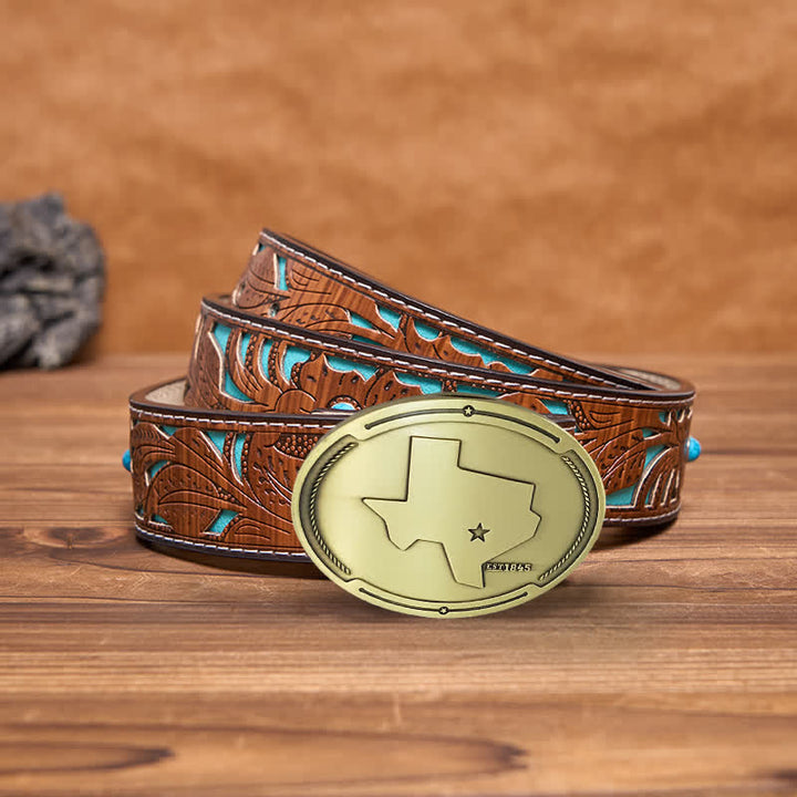 Cinturón de cuero con hebilla para hombre con diseño creativo de mapa del estado de Texas