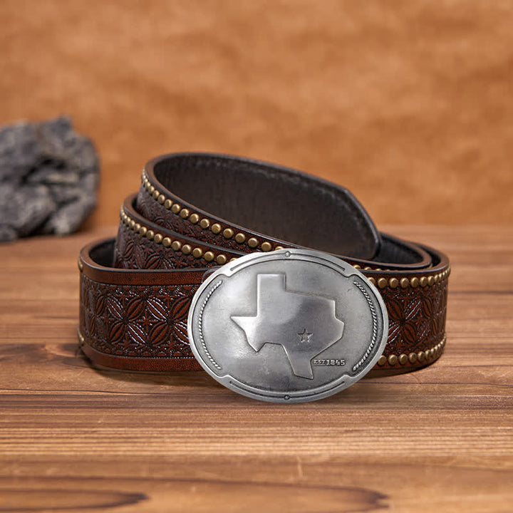 Cinturón de cuero con hebilla para hombre con diseño creativo de mapa del estado de Texas