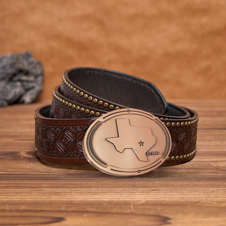 Cinturón de cuero con hebilla para hombre con diseño creativo de mapa del estado de Texas